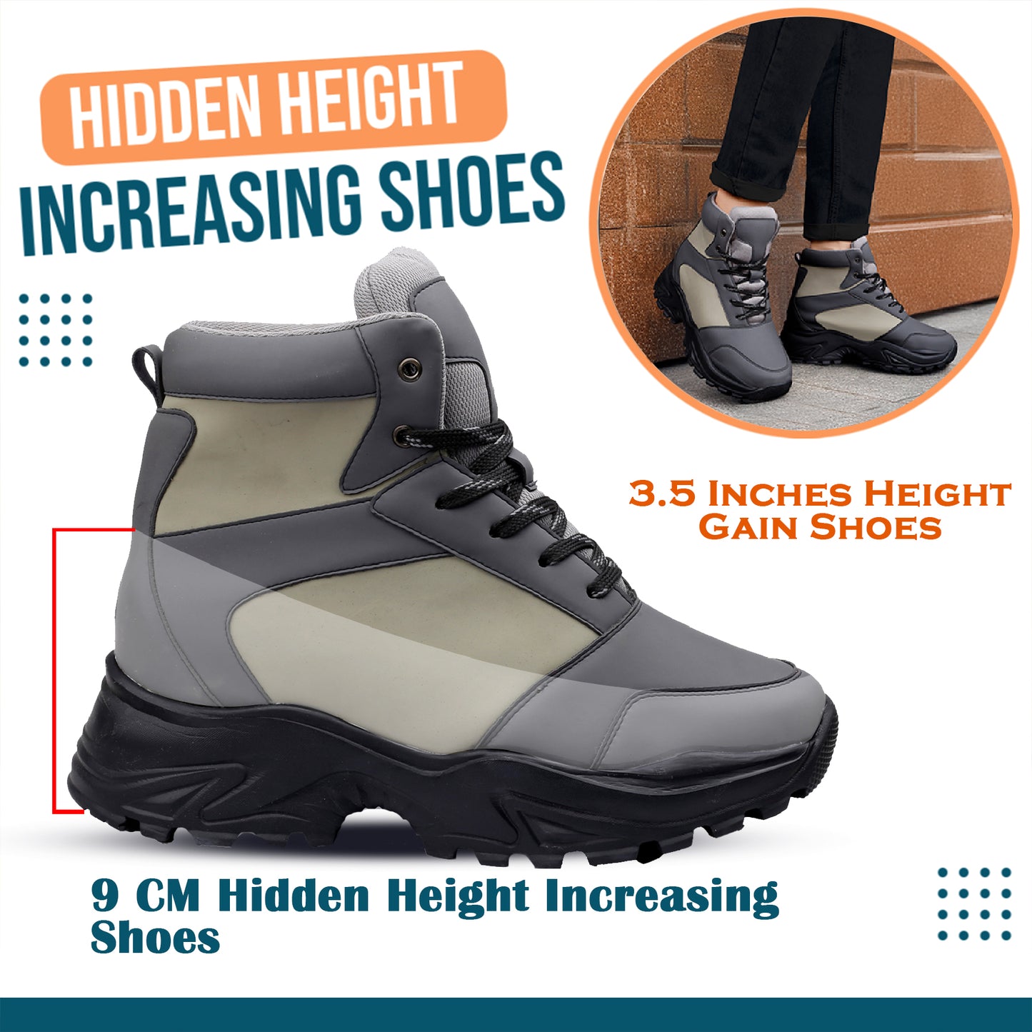 Stylish 3.5 Inches (9CM) Lift Shoes for Men