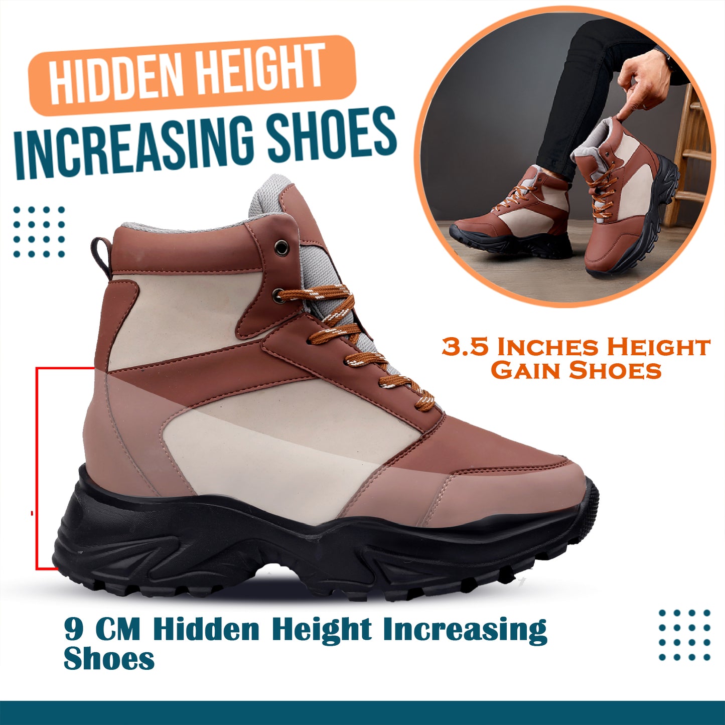 Stylish 3.5 Inches (9CM) Lift Shoes for Men