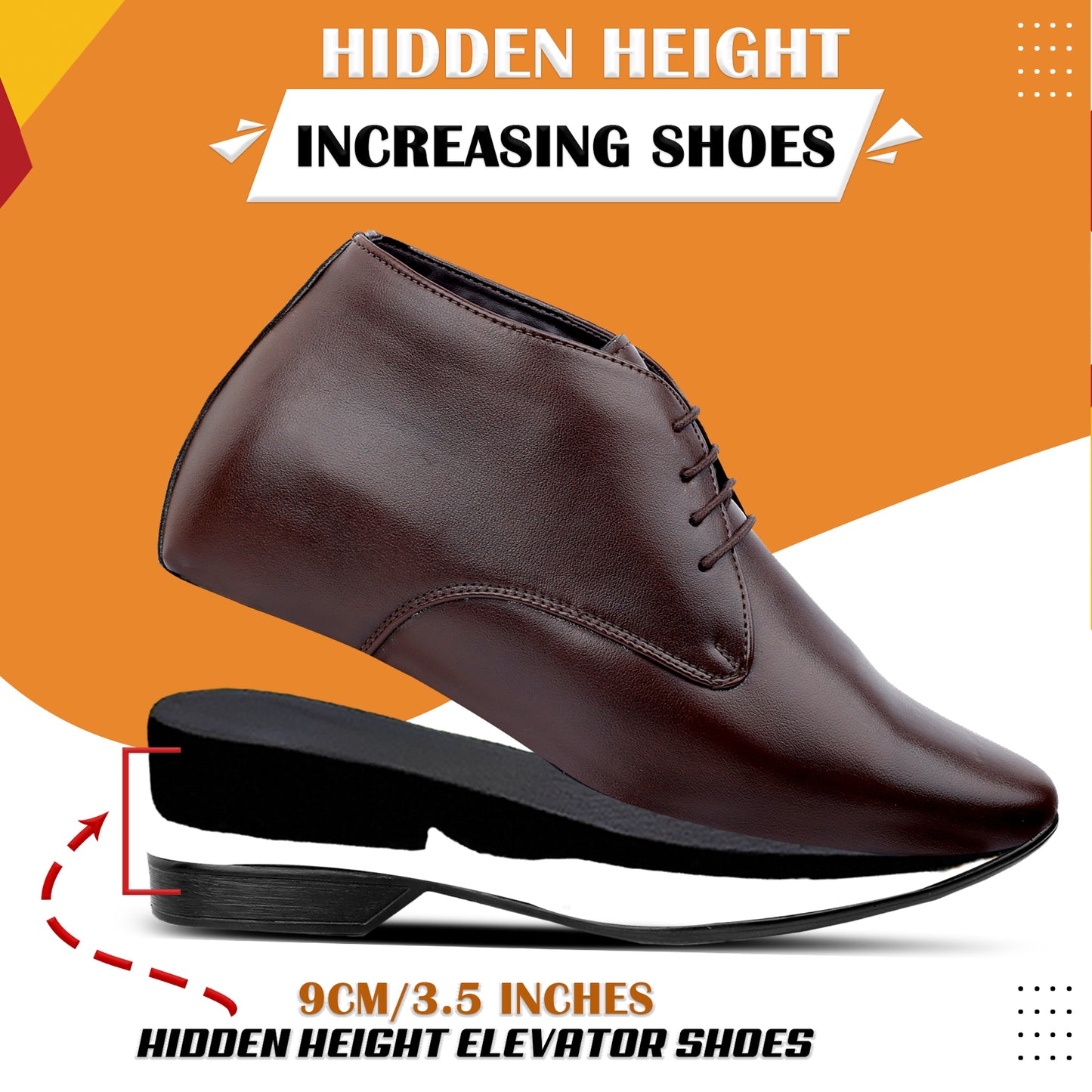 9 cm (3.5 Inch) Hidden Height Increasing Lace-Up Derby Shoes