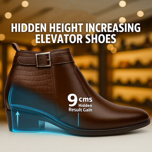 Executive Men’s Elevator Dress Boots – Hidden 9cm Height Boost