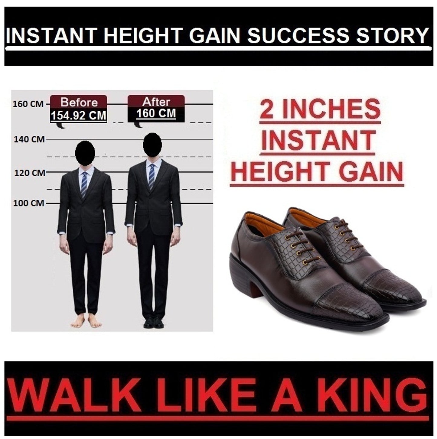 BXXY Men's Height Increasing Fashionable Formal and Casual Wear Lace-Up Shoe
