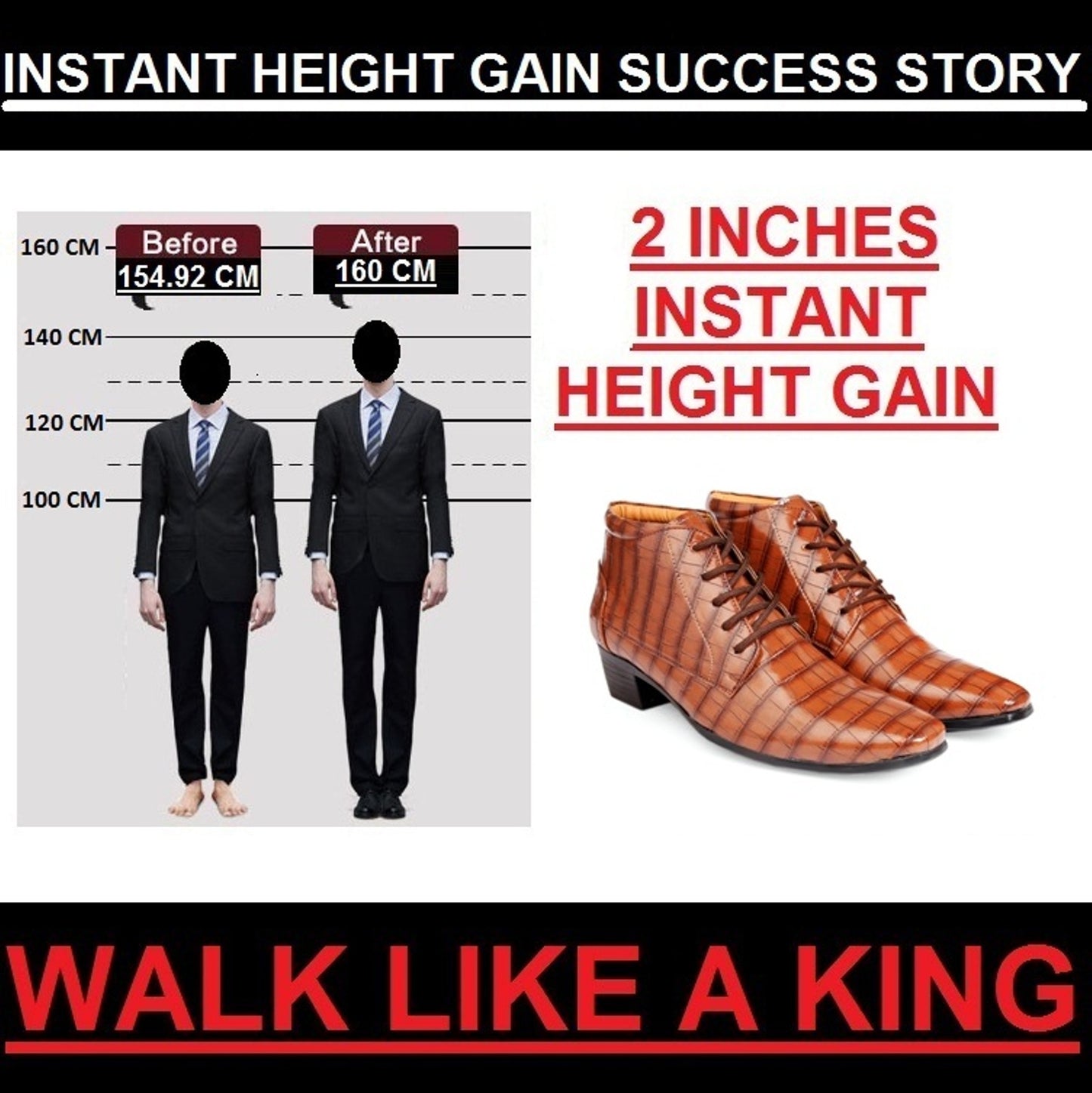 BXXY Men Height Increasing Faux Leather Material Formal Crocodile Style Lace-Up Boots on Cuban Sole