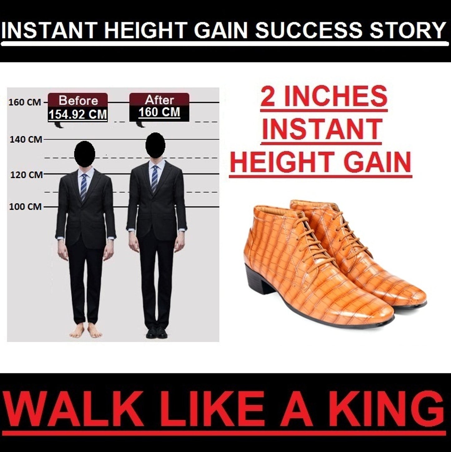 BXXY Men Height Increasing Faux Leather Material Formal Crocodile Style Lace-Up Boots on Cuban Sole