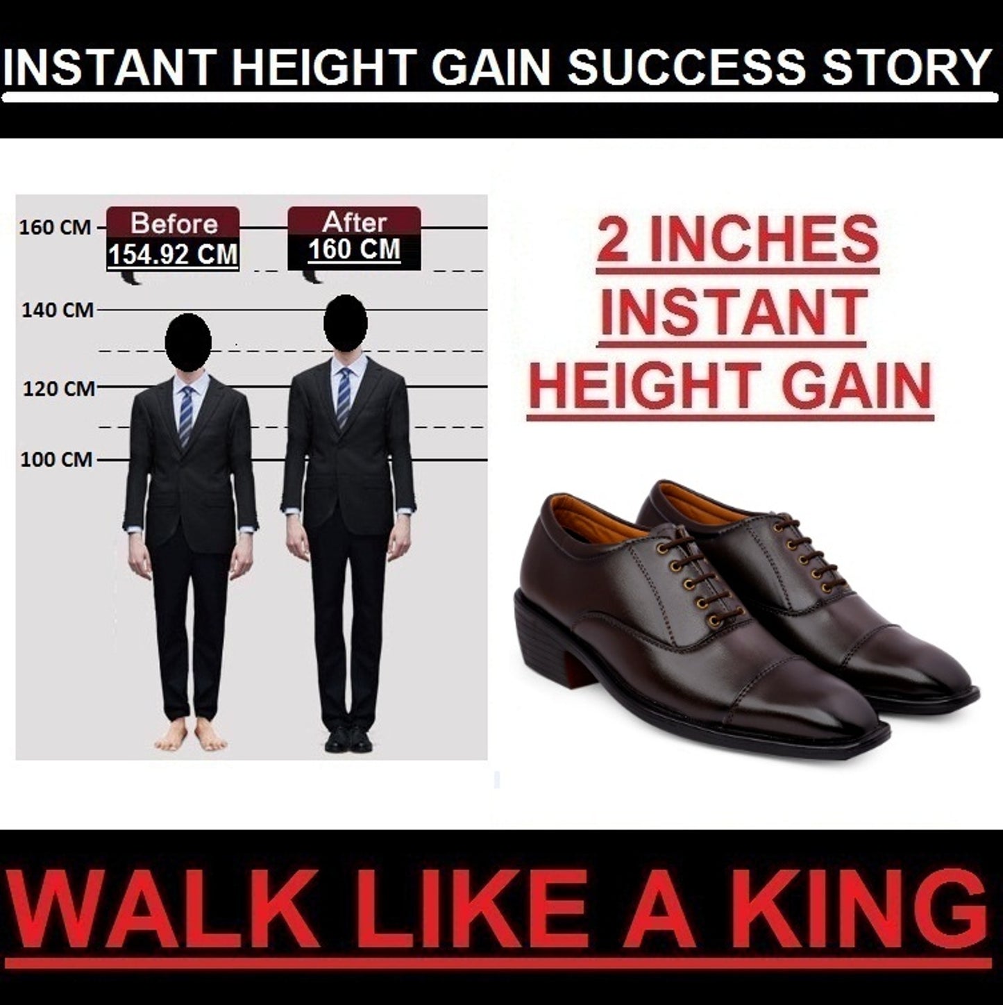 BXXY Men's Height Increasing Formal Office Wear Lace-Up Shoe