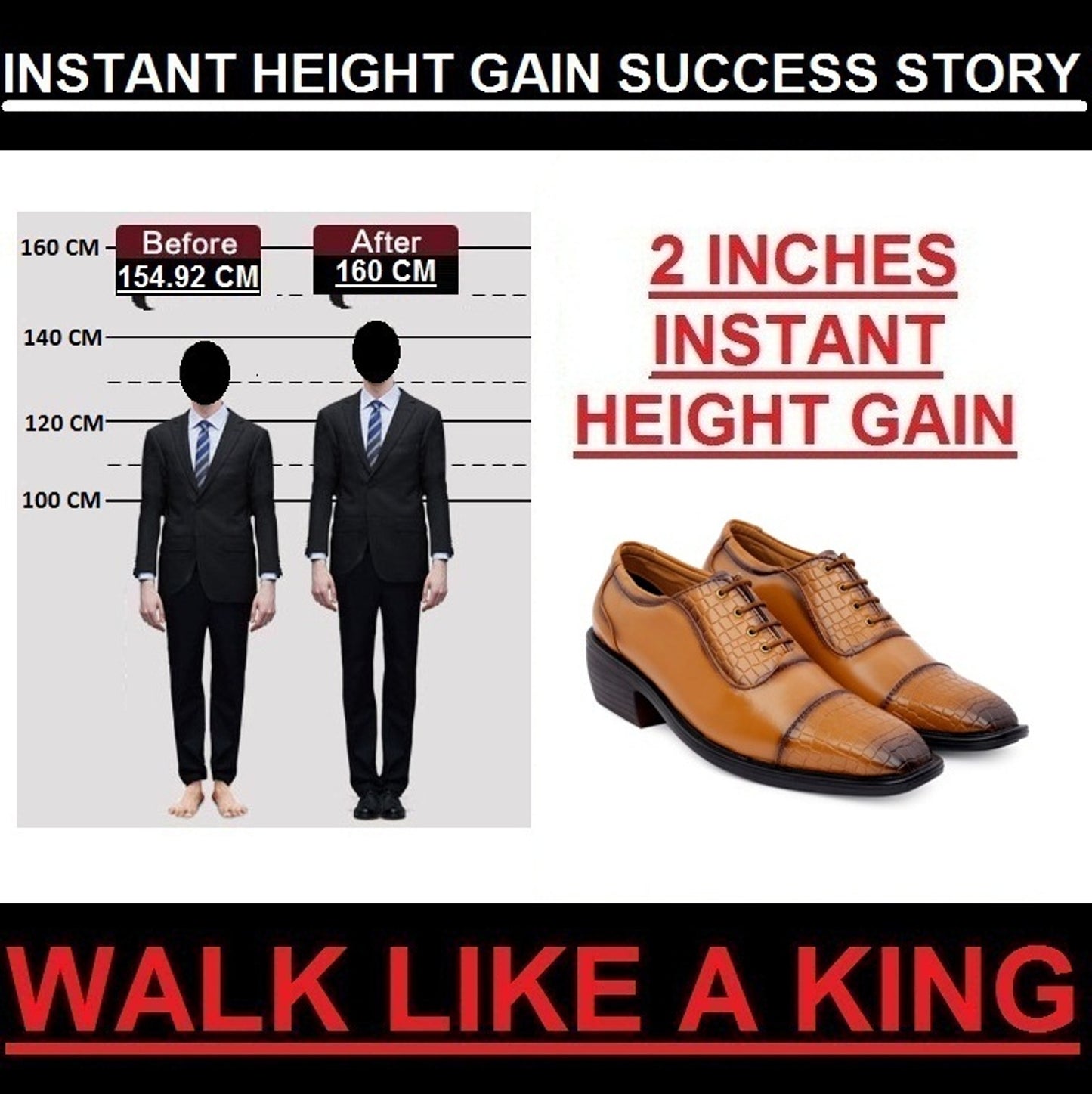 BXXY Men's Height Increasing Fashionable Formal and Casual Wear Lace-Up Shoe
