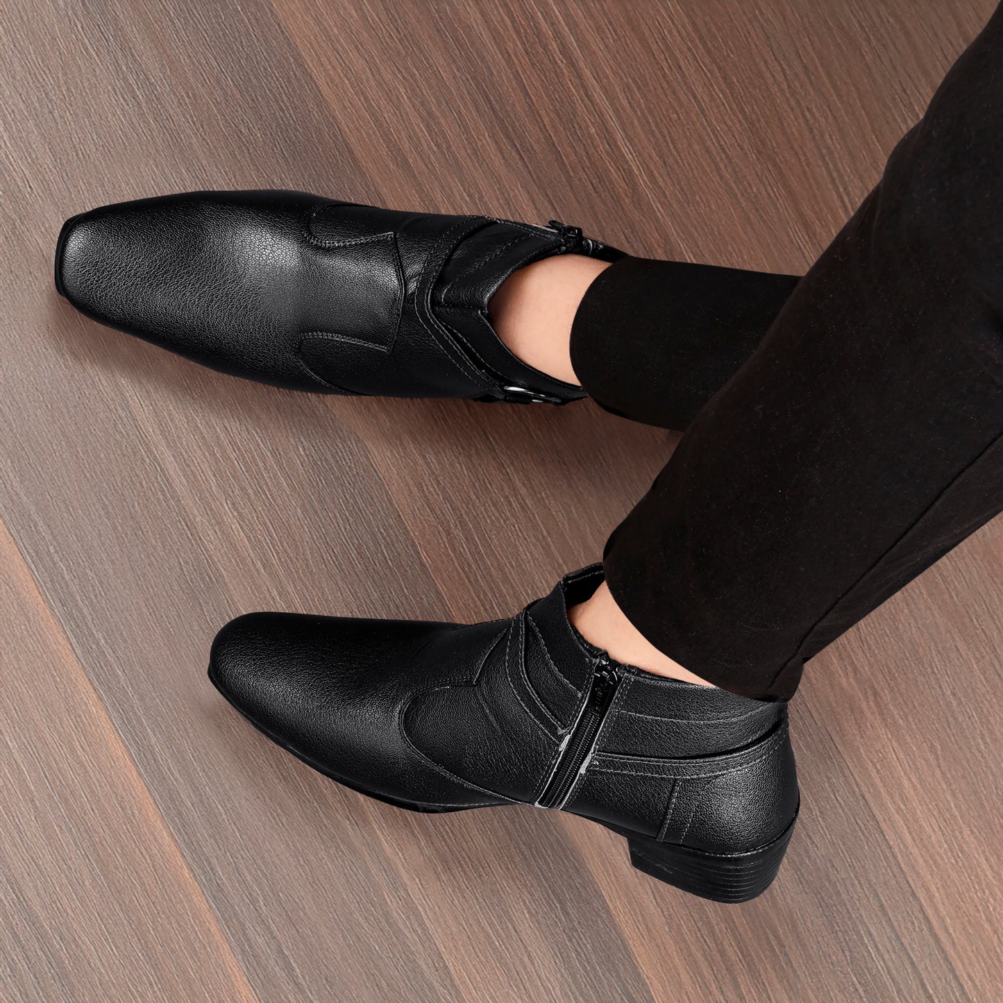 BXXY 2 Inch Height Increasing Office Wear Zipper and Buckle Boots