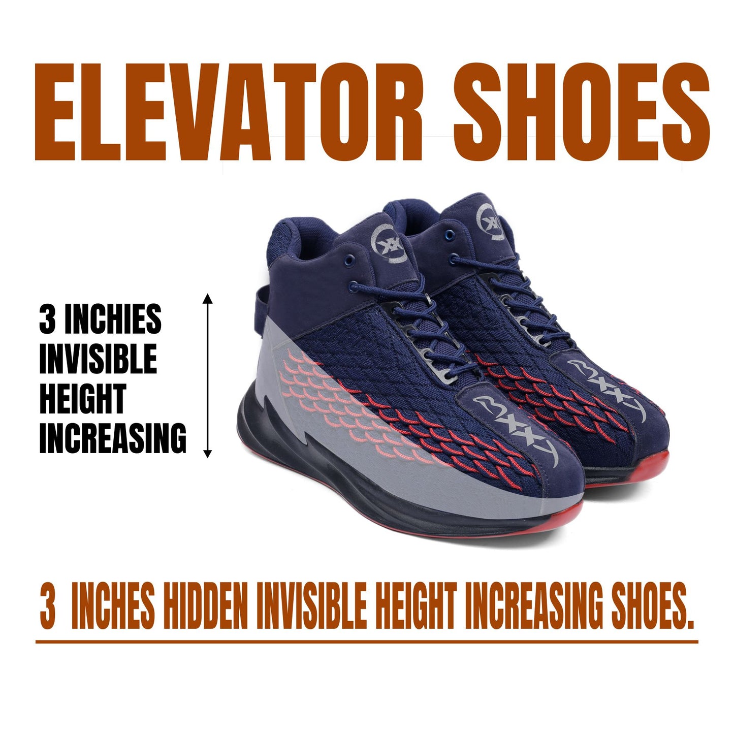 BXXY Men's 3 Inch Hidden Height Increasing/Height Elevator Stylish Casual Sports Running Shoes