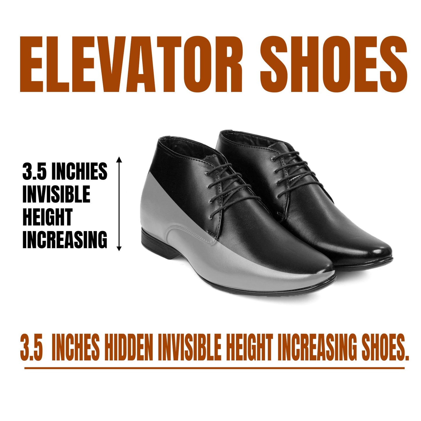 9 cm (3.5 Inch) Hidden Height Increasing Lace-Up Derby Shoes