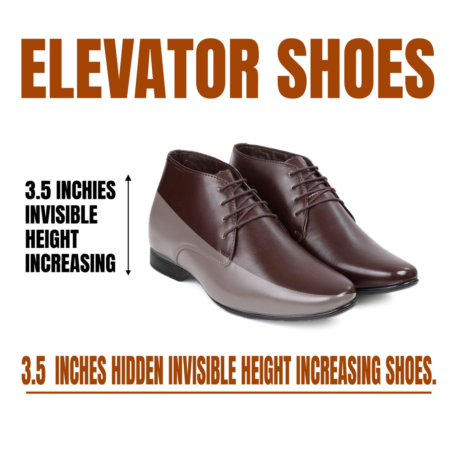 9 cm (3.5 Inch) Hidden Height Increasing Lace-Up Derby Shoes