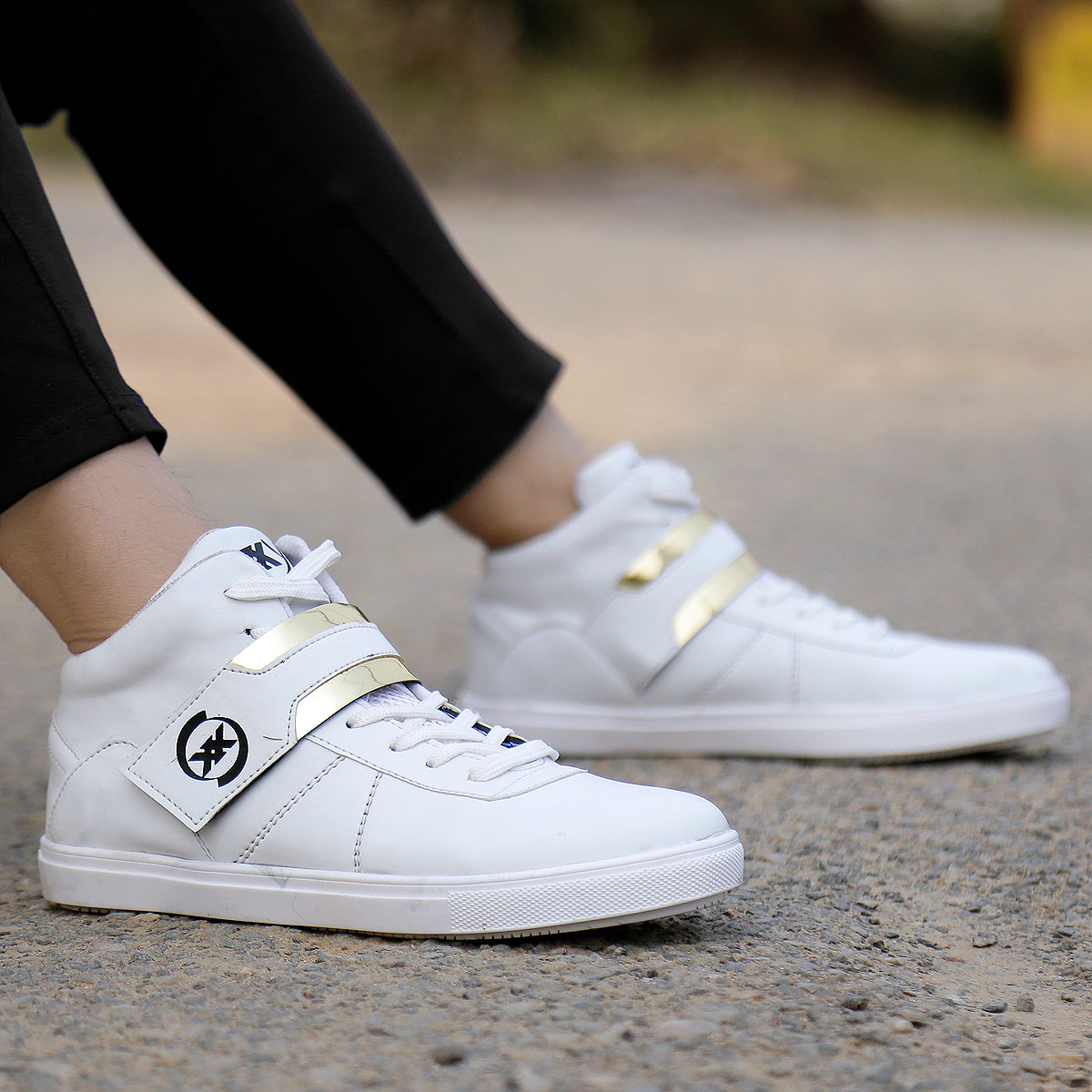 Men/s Faux Leather Casual Sneakers With Lace And Strap Boots