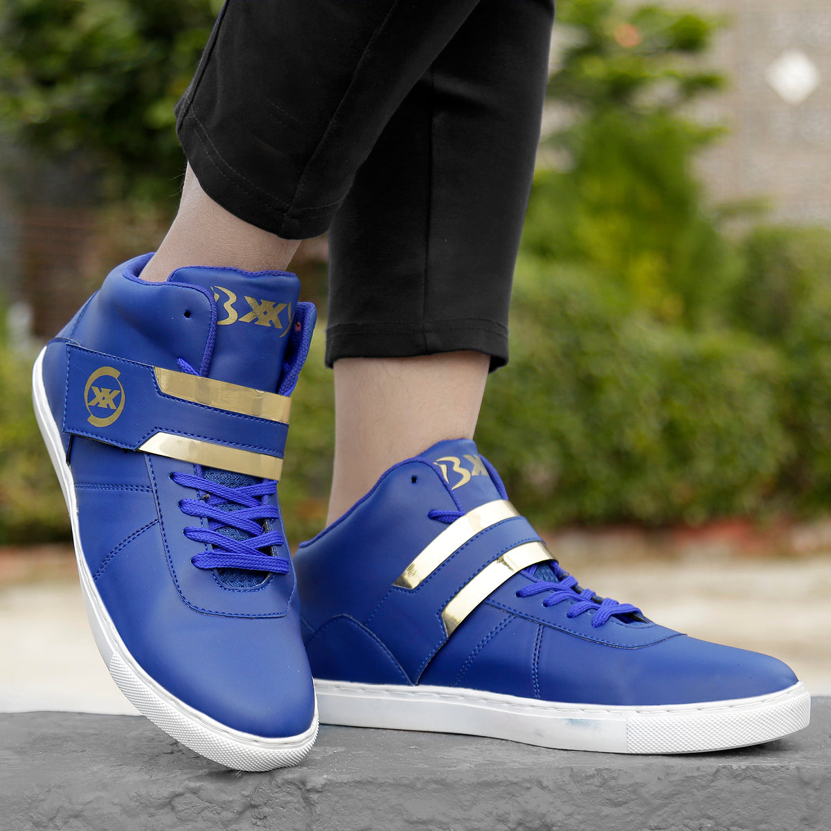Men/s Faux Leather Casual Sneakers With Lace And Strap Boots