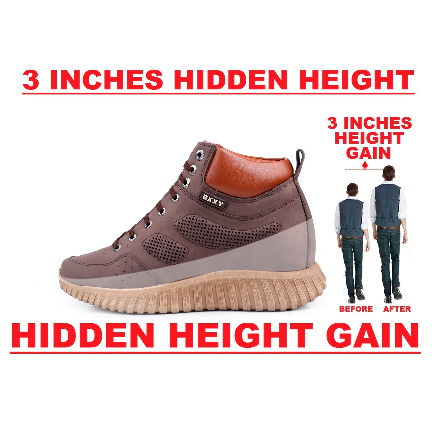 Bxxy's 3 Inch Hidden Height Increasing All Purpose Elevator Sports Elevator Casual Shoes for Men