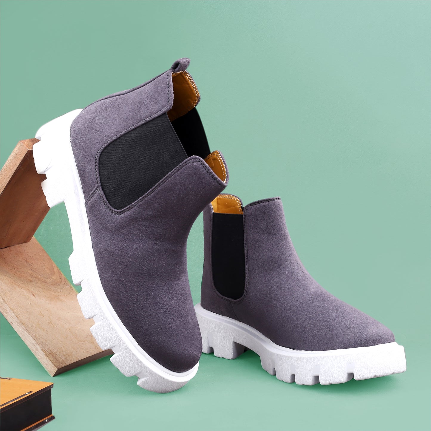Bxxy Men's Suede Material Casual Chelsea Slip-On Boots