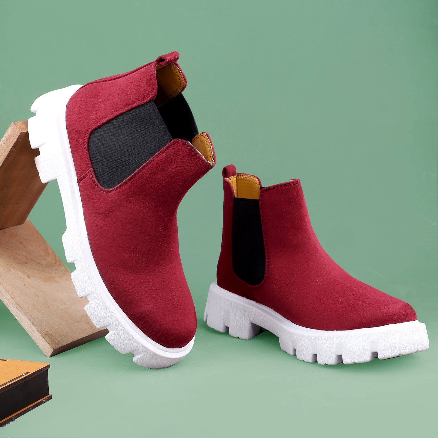 Bxxy Men's Suede Material Casual Chelsea Slip-On Boots