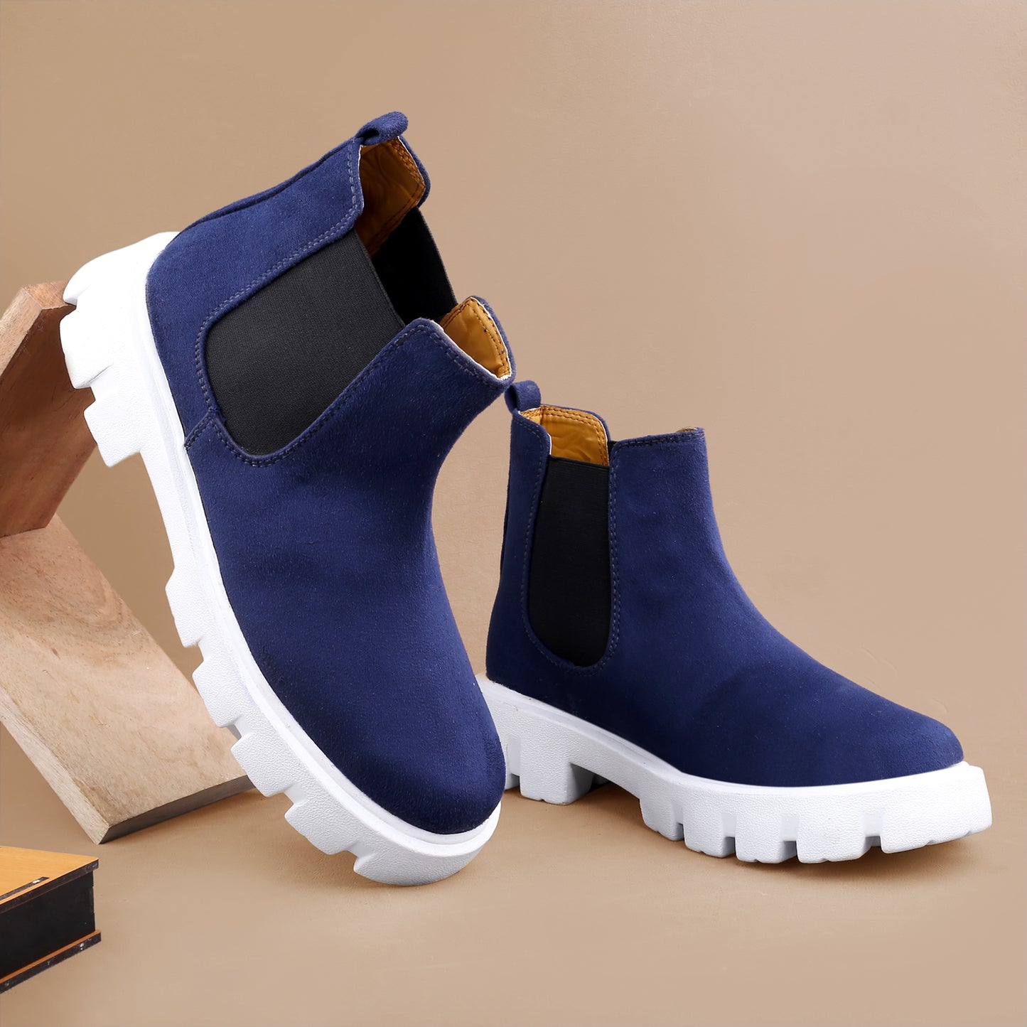 Bxxy Men's Suede Material Casual Chelsea Slip-On Boots