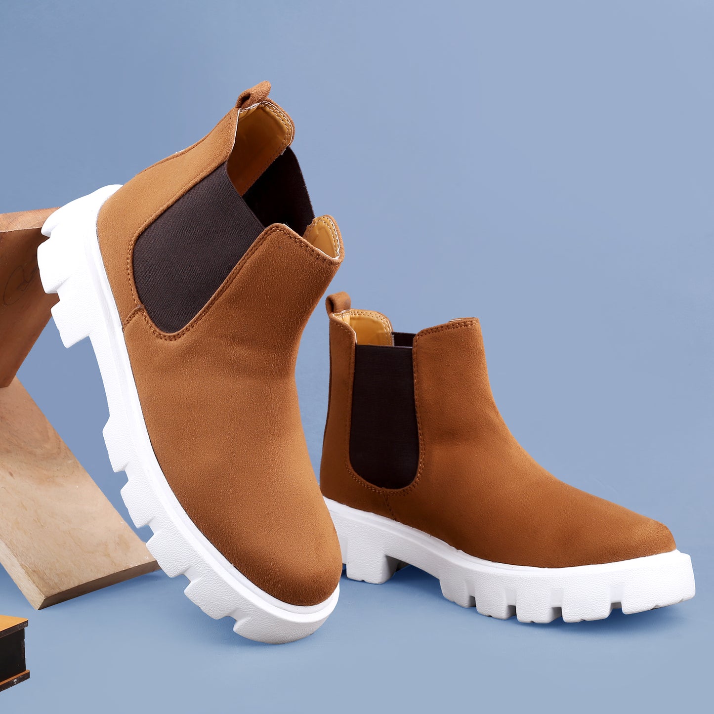Bxxy Men's Suede Material Casual Chelsea Slip-On Boots