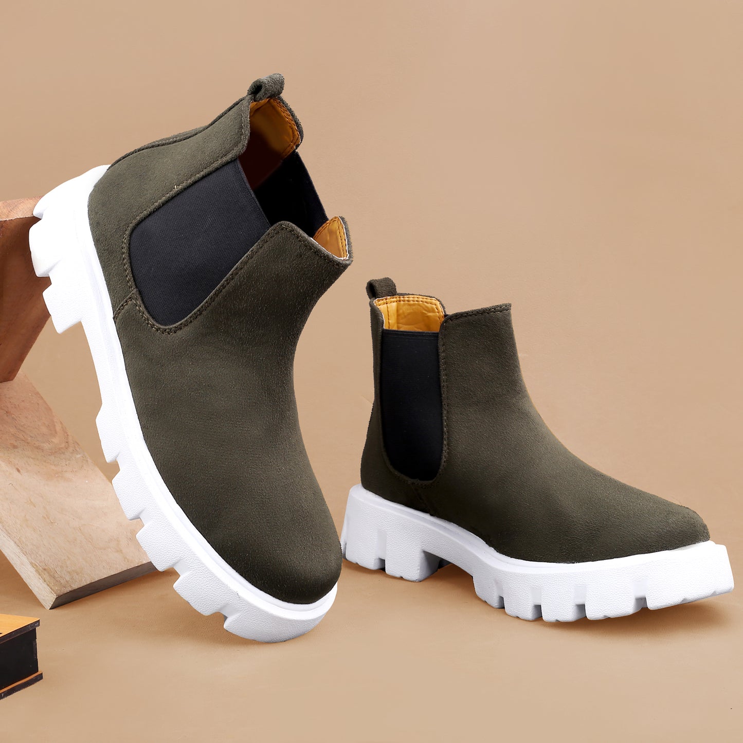 Bxxy Men's Suede Material Casual Chelsea Slip-On Boots