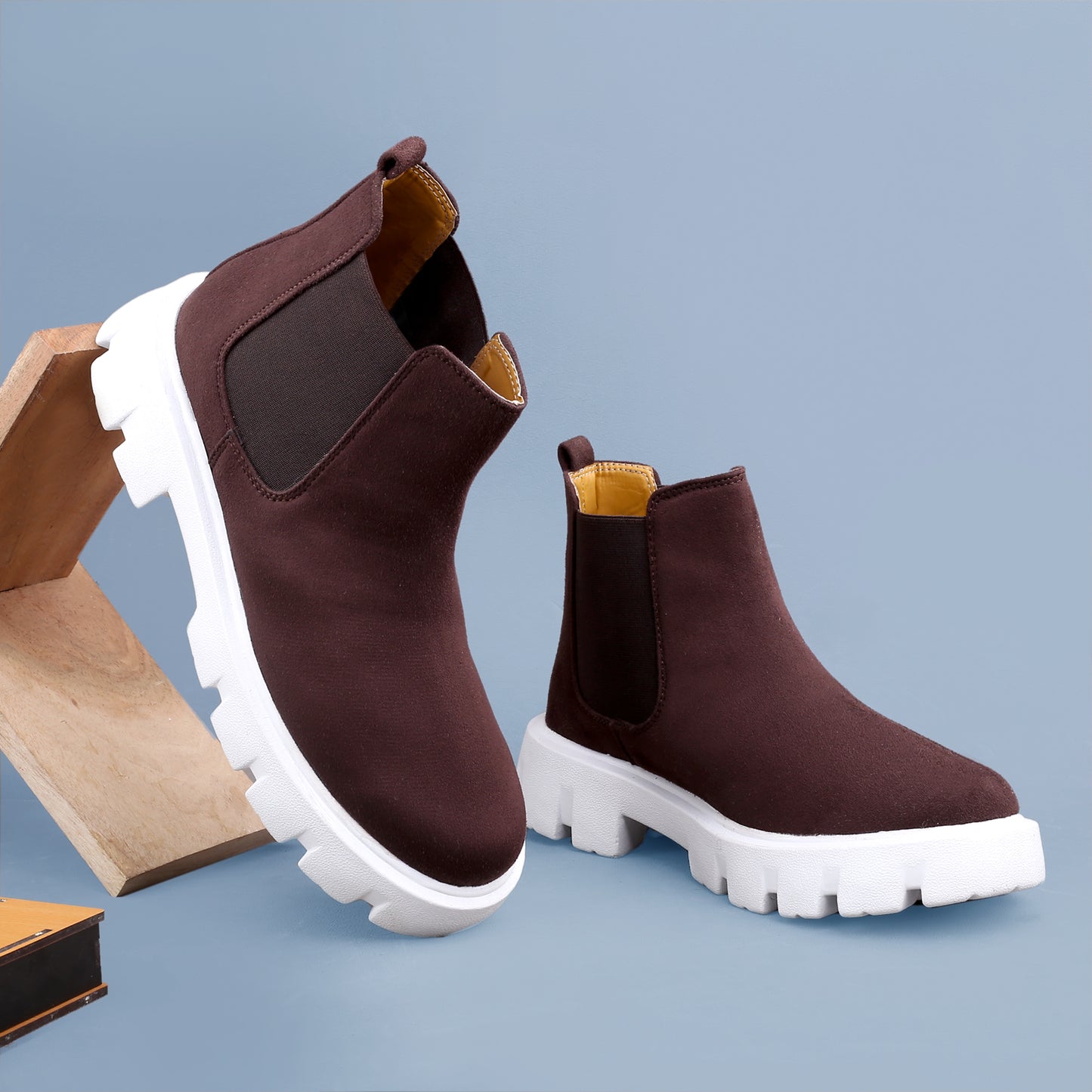 Bxxy Men's Suede Material Casual Chelsea Slip-On Boots