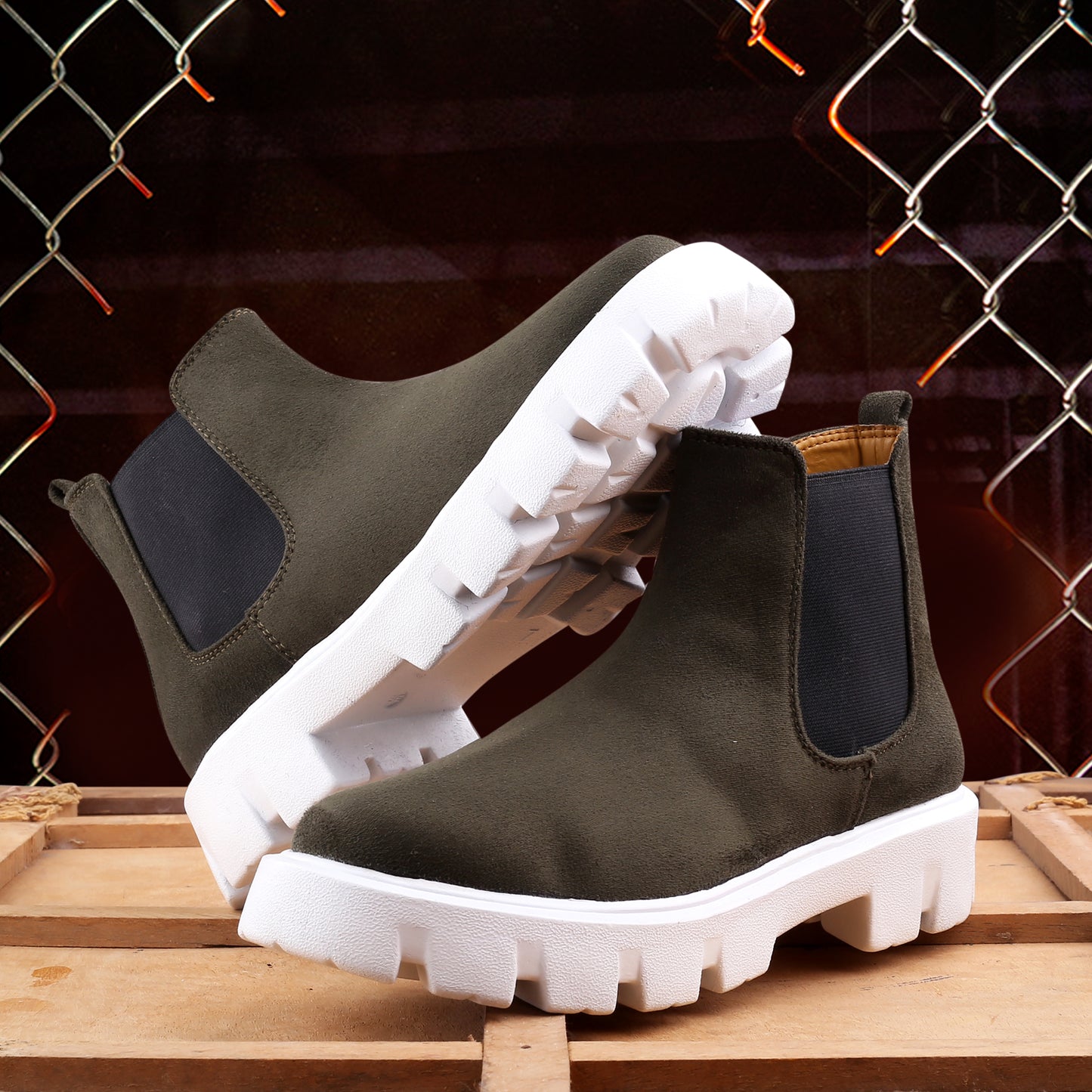 Bxxy Men's Suede Material Casual Chelsea Slip-On Boots