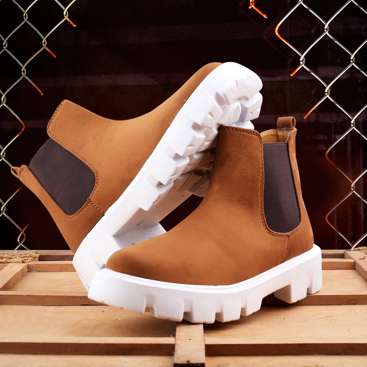 Bxxy Men's Suede Material Casual Chelsea Slip-On Boots