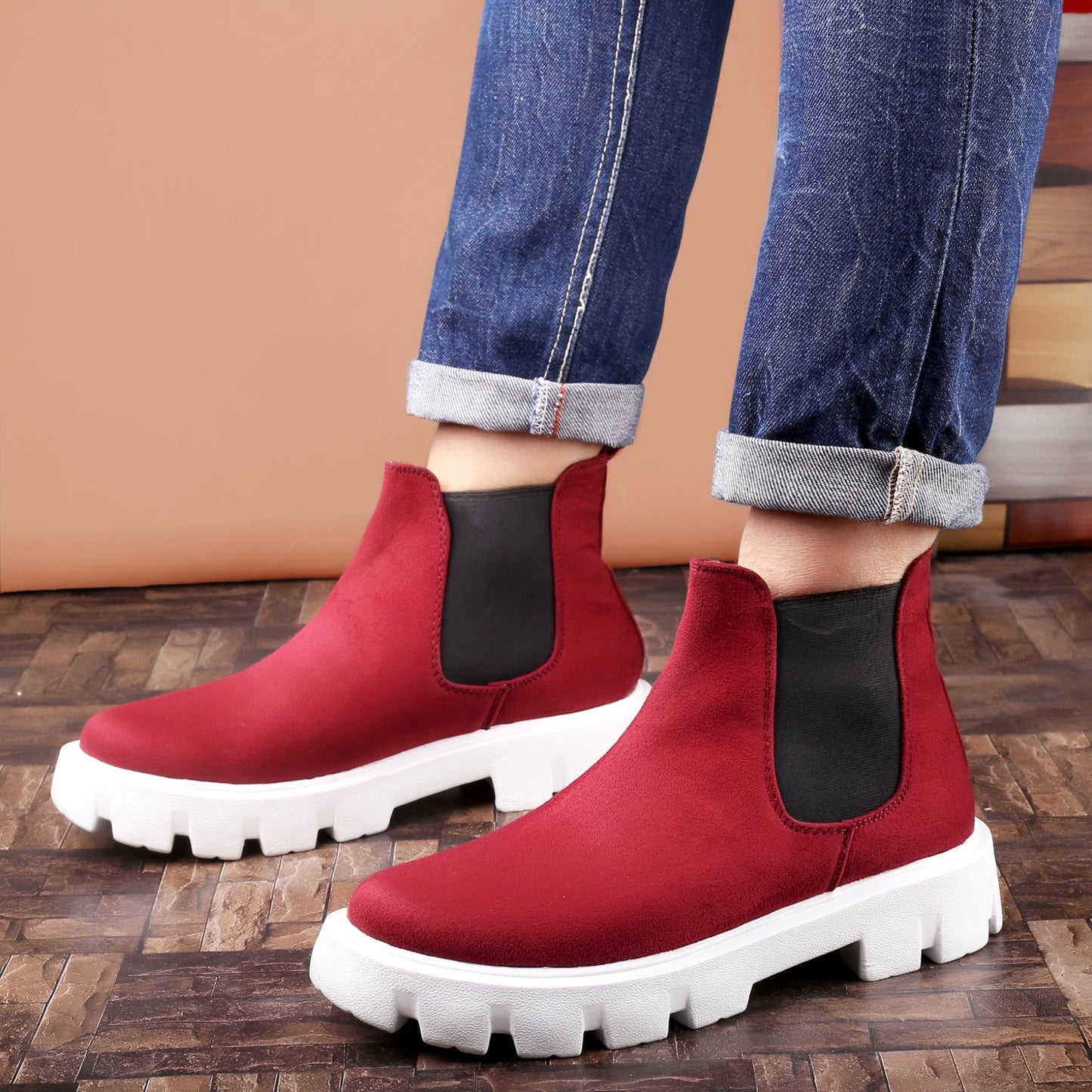 Bxxy Men's Suede Material Casual Chelsea Slip-On Boots