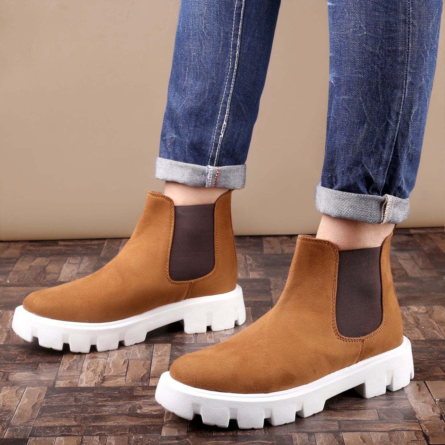 Bxxy Men's Suede Material Casual Chelsea Slip-On Boots