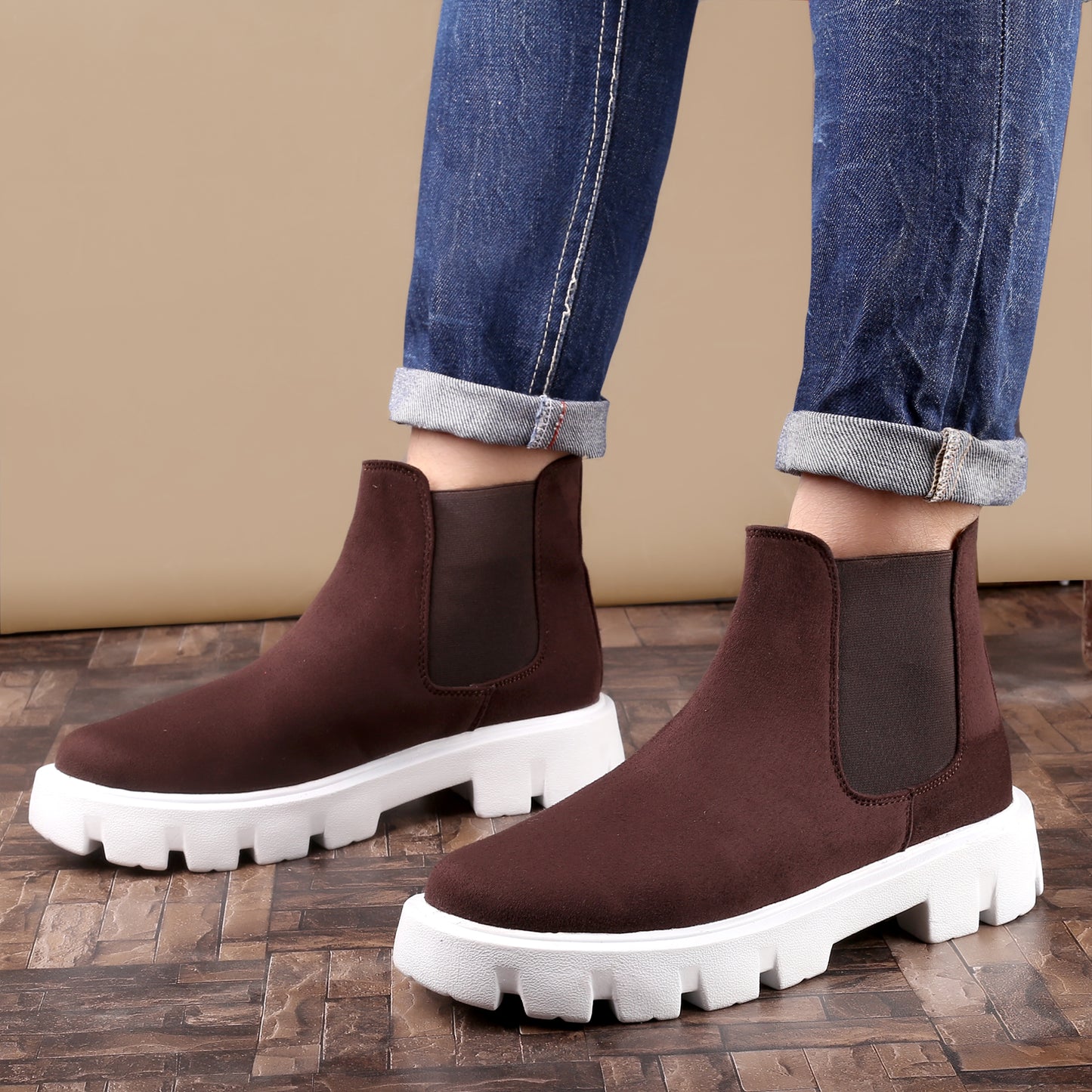 Bxxy Men's Suede Material Casual Chelsea Slip-On Boots