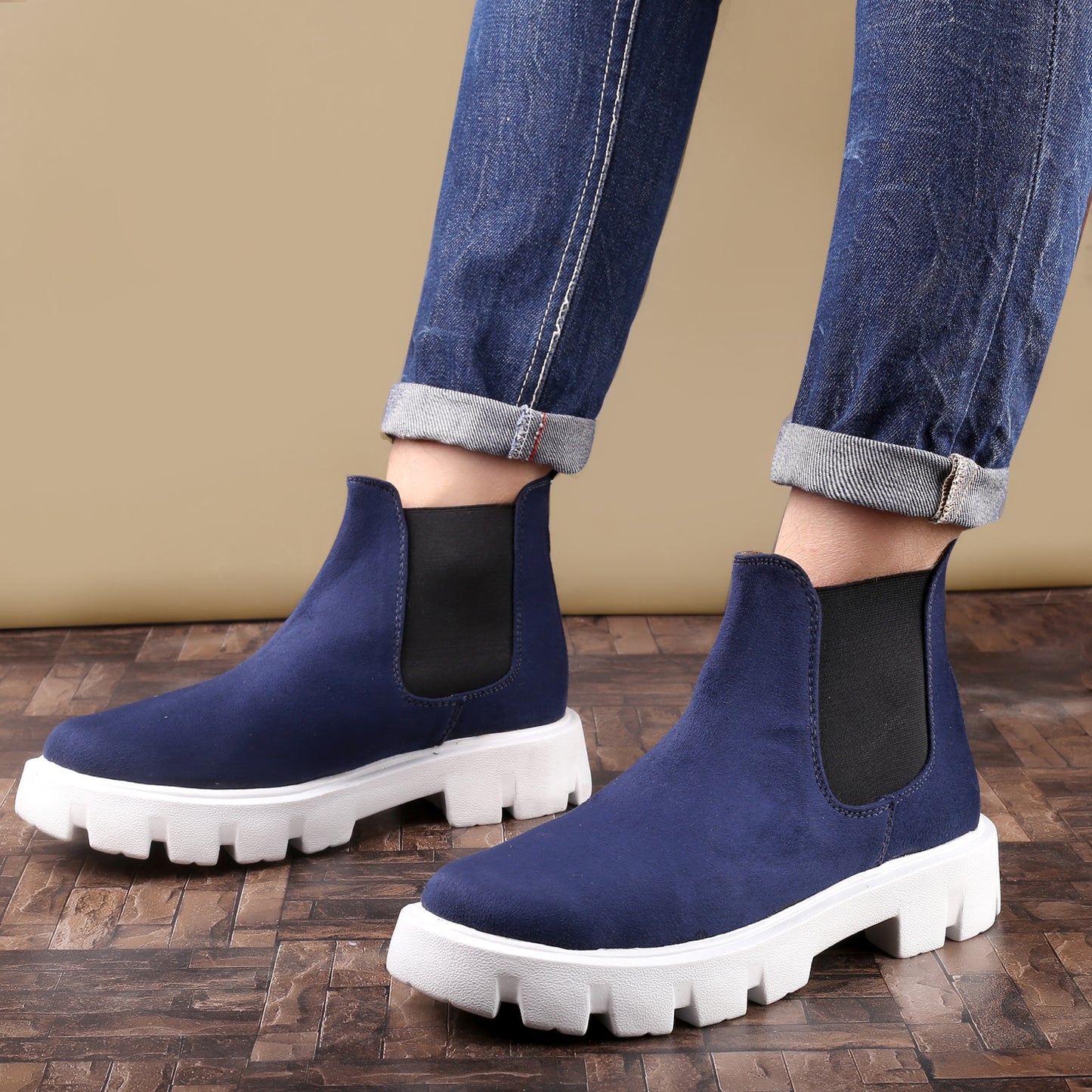 Bxxy Men's Suede Material Casual Chelsea Slip-On Boots