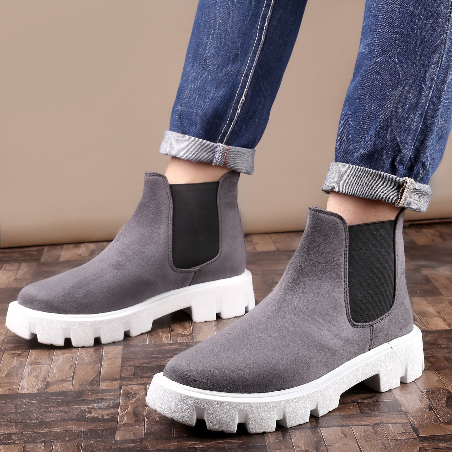 Bxxy Men's Suede Material Casual Chelsea Slip-On Boots