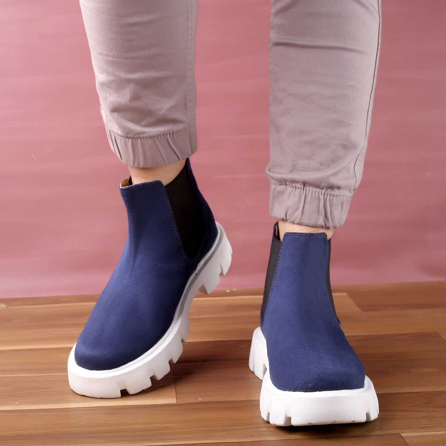 Bxxy Men's Suede Material Casual Chelsea Slip-On Boots