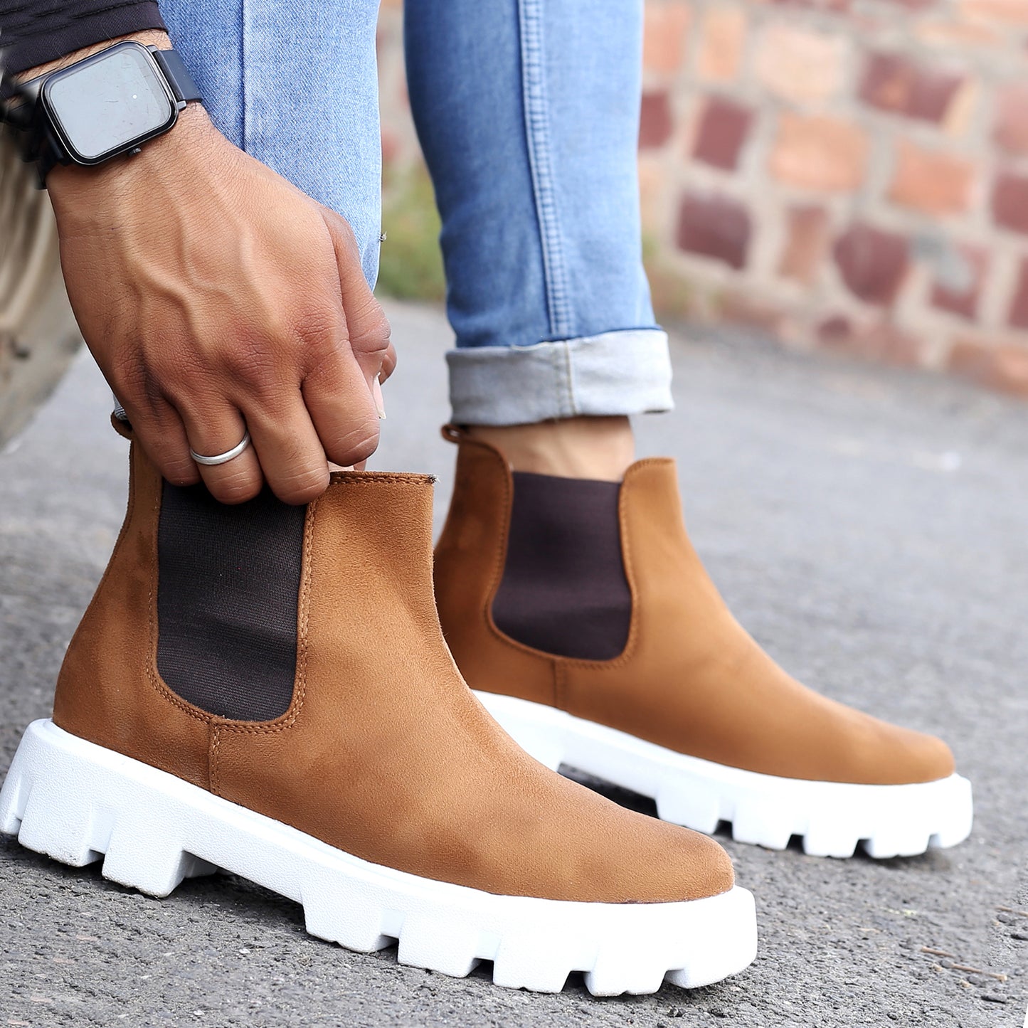 Bxxy Men's Suede Material Casual Chelsea Slip-On Boots