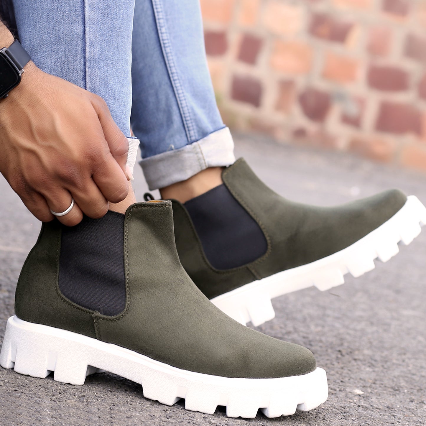 Bxxy Men's Suede Material Casual Chelsea Slip-On Boots