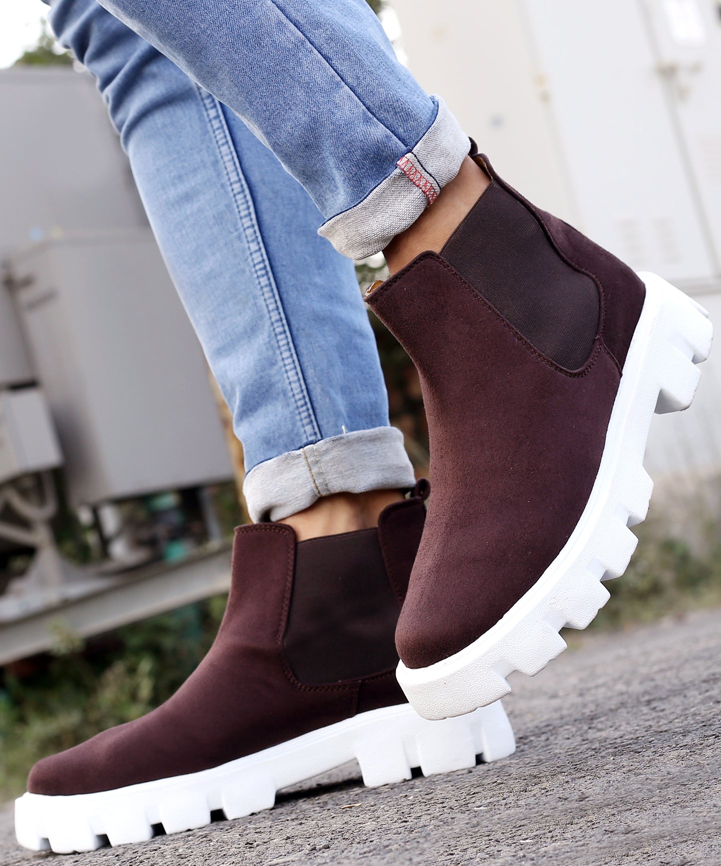 Bxxy Men's Suede Material Casual Chelsea Slip-On Boots
