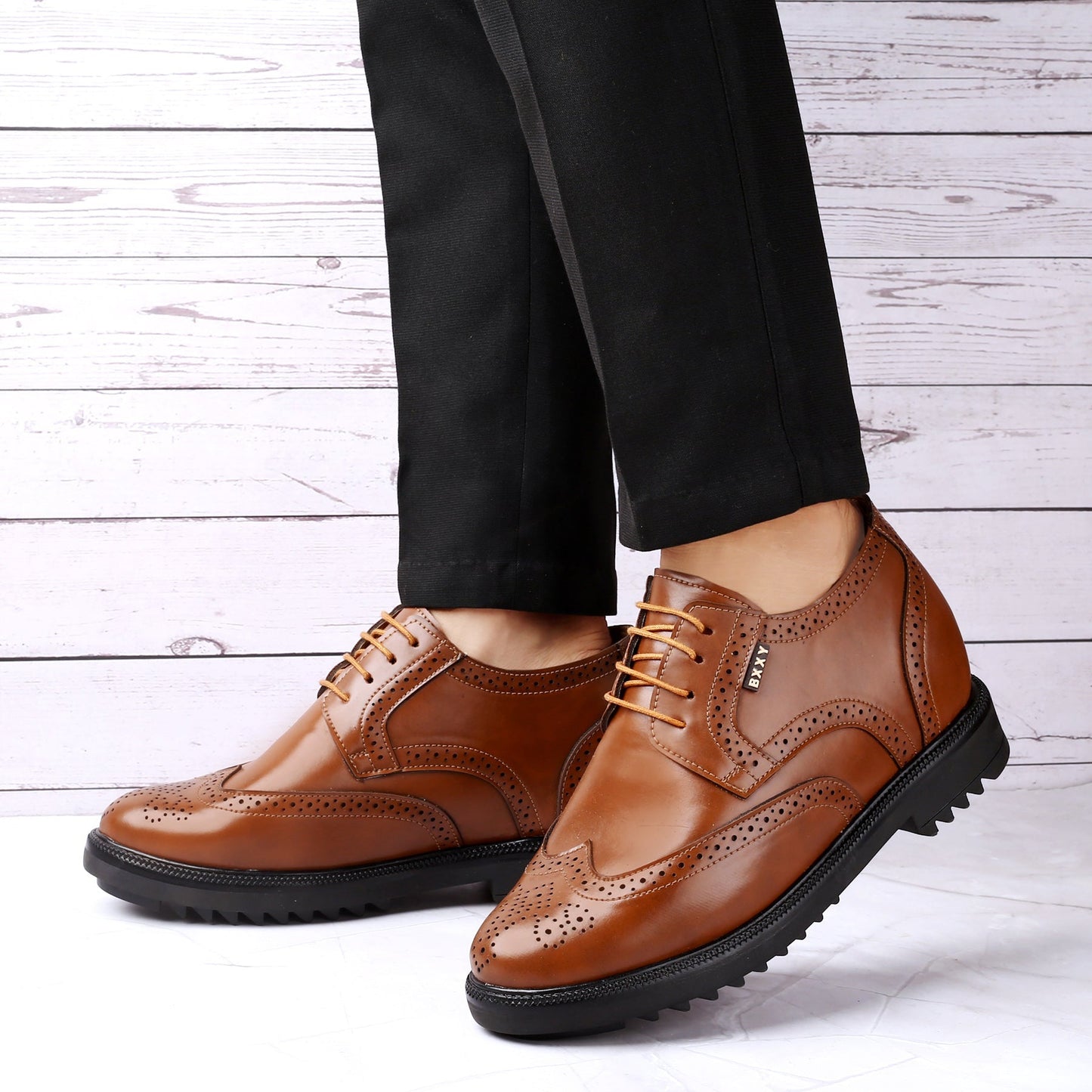 Men's 3.5 inch Hidden Height Increasing Faux Leather Brogue Lace-up Shoes
