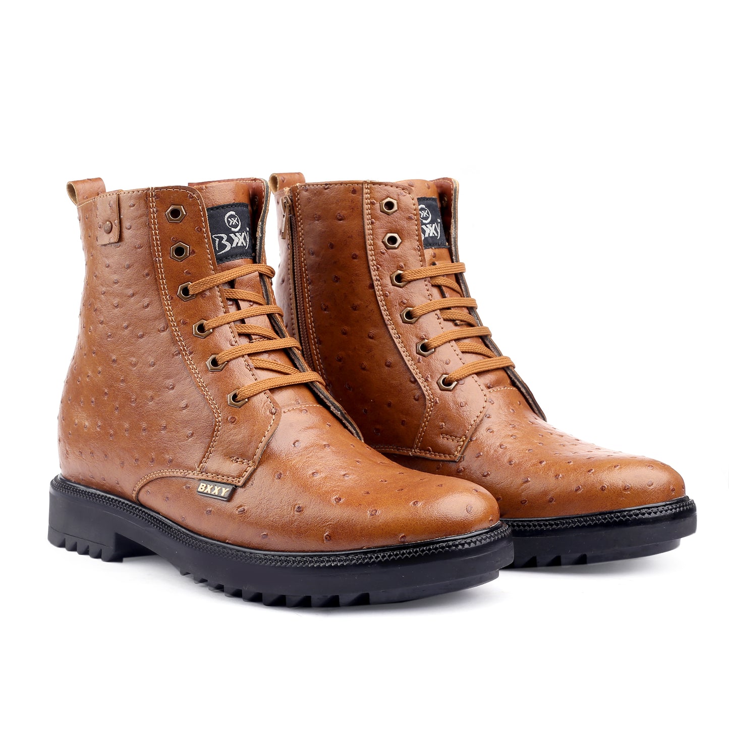 Bxxy's 4 inches Hidden Height Increasing Crocodile Textured Vegan Leather Lace-up Ankle Boots for Men