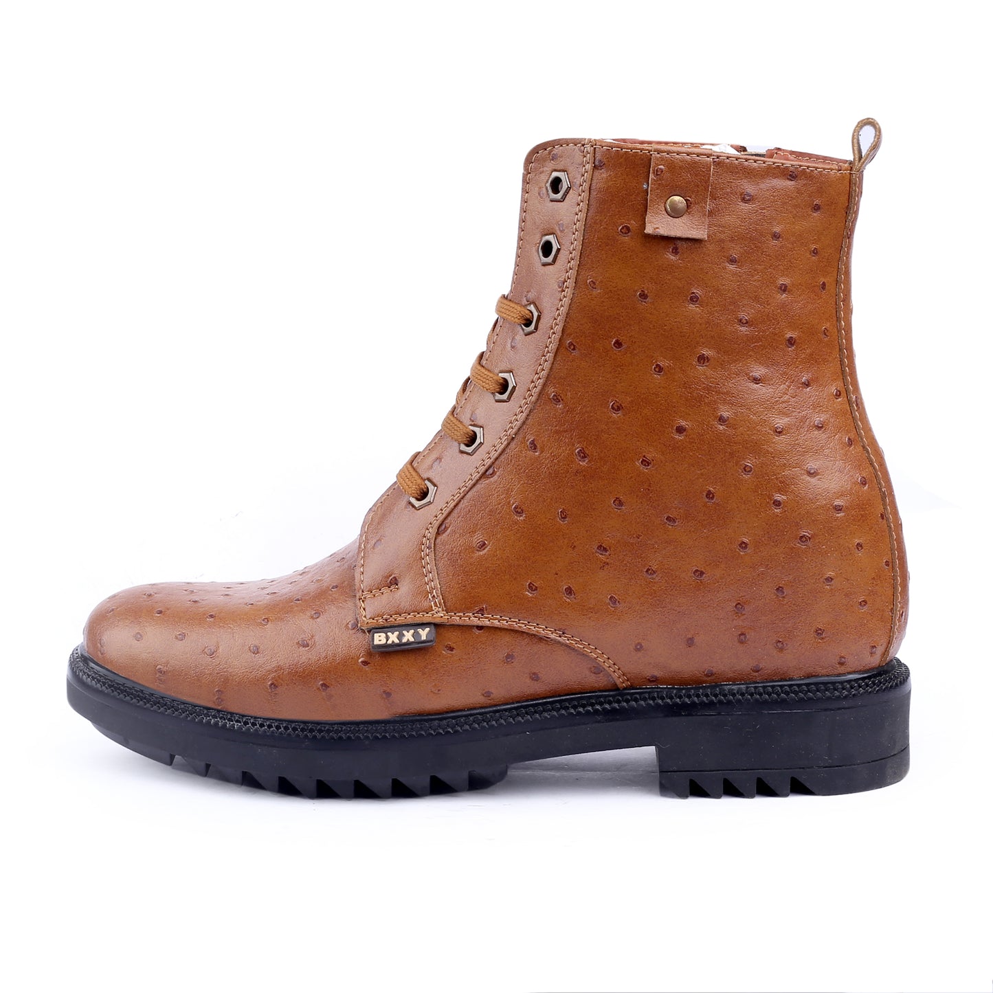 Bxxy's 4 inches Hidden Height Increasing Crocodile Textured Vegan Leather Lace-up Ankle Boots for Men