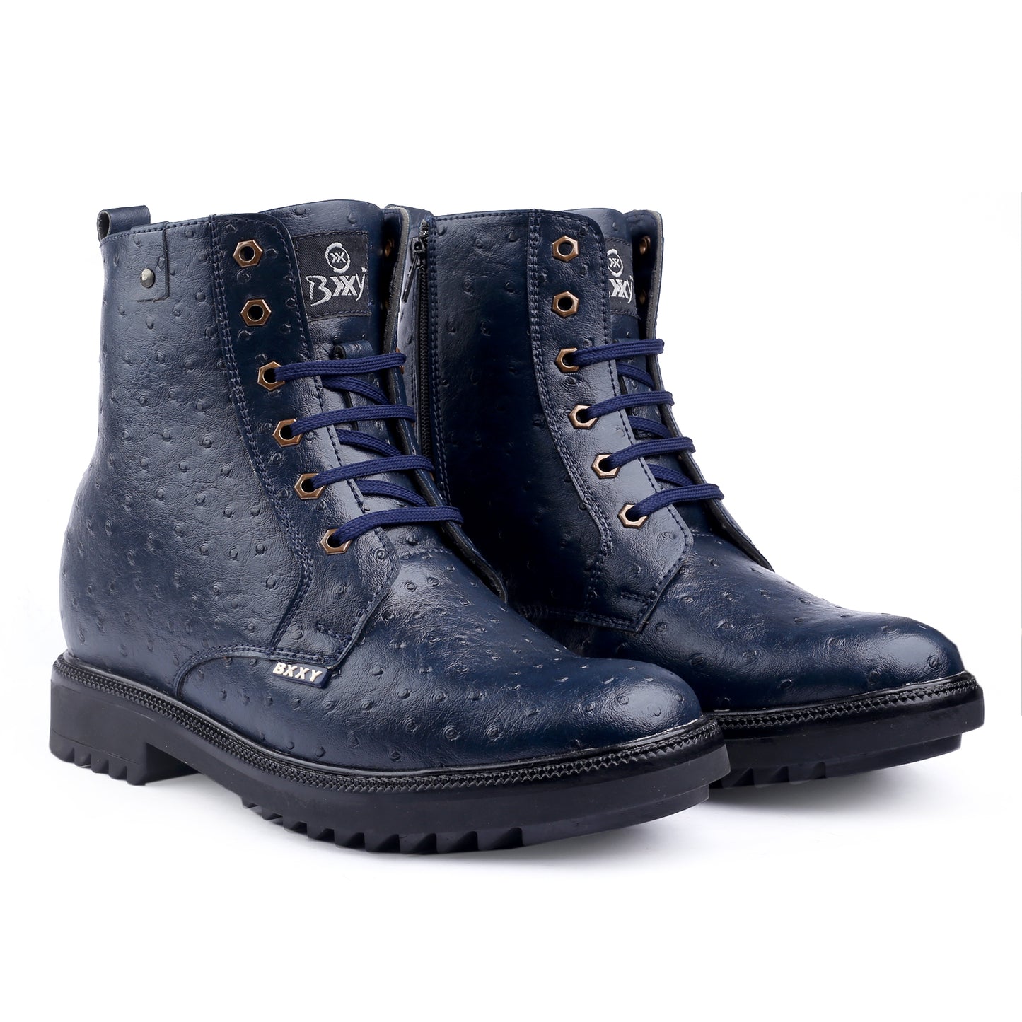 Bxxy's 4 inches Hidden Height Increasing Crocodile Textured Vegan Leather Lace-up Ankle Boots for Men