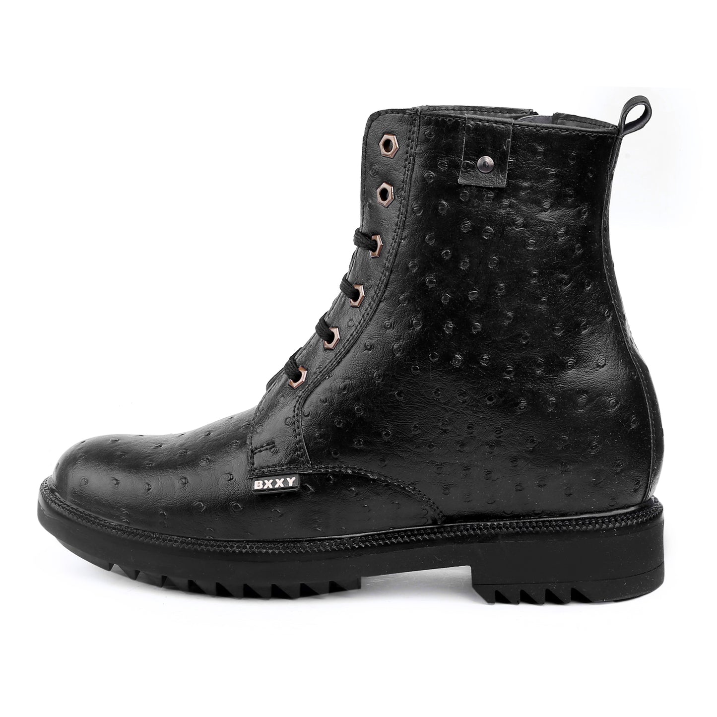 Bxxy's 4 inches Hidden Height Increasing Crocodile Textured Vegan Leather Lace-up Ankle Boots for Men
