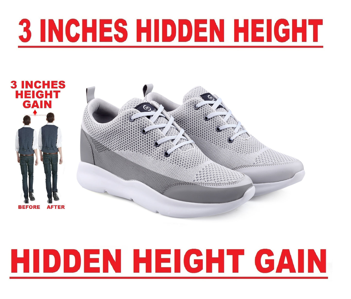 BXXY Men's 3 Inch Hidden Height Increasing Stylish Casual Sports Lace-Up Shoes with Eva Sole.