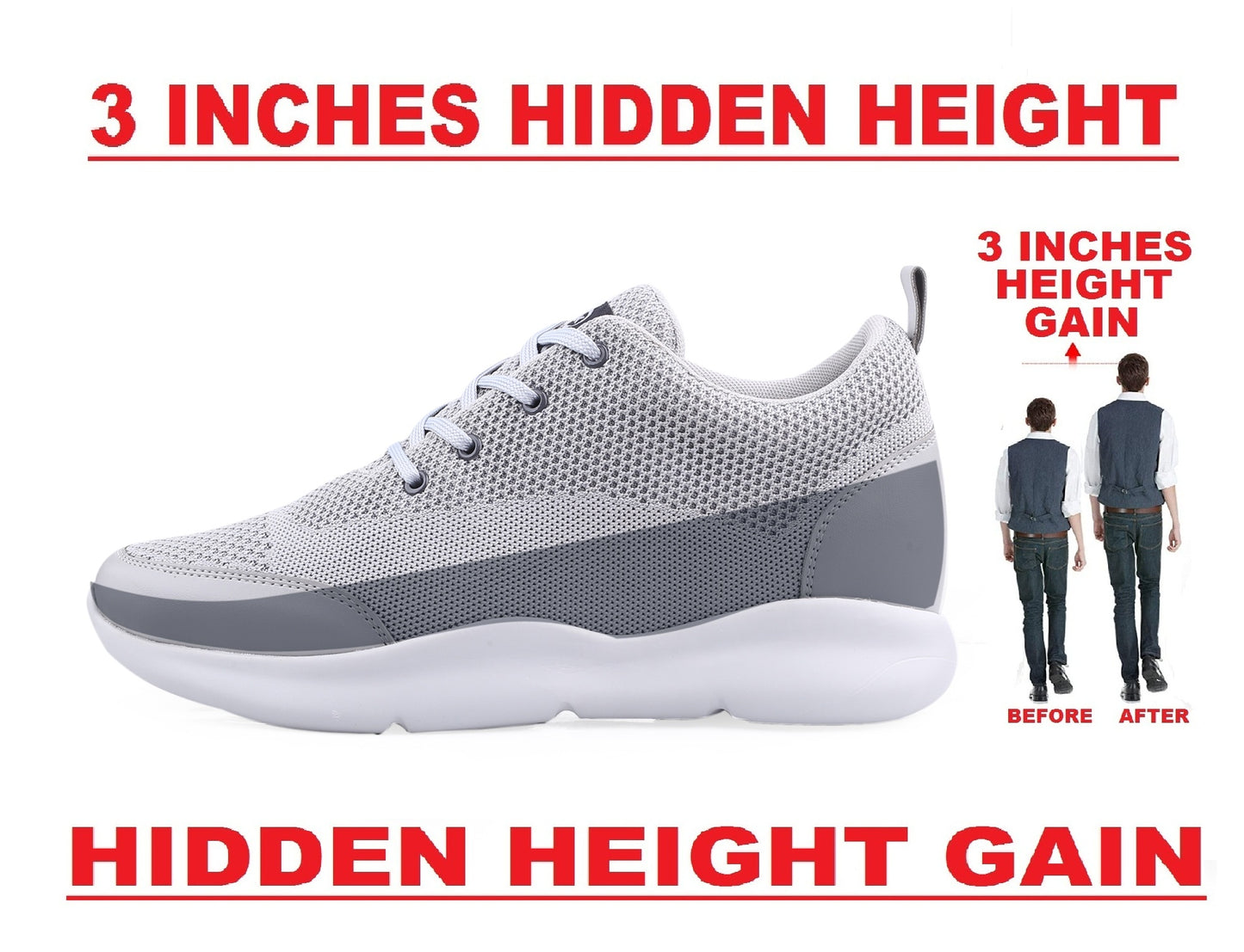 BXXY Men's 3 Inch Hidden Height Increasing Stylish Casual Sports Lace-Up Shoes with Eva Sole.
