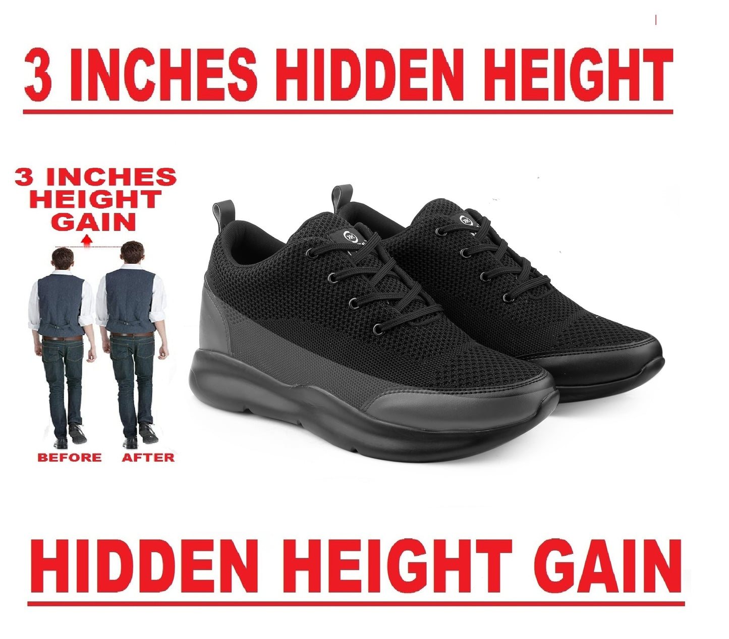 BXXY Men's 3 Inch Hidden Height Increasing Stylish Casual Sports Lace-Up Shoes with Eva Sole.
