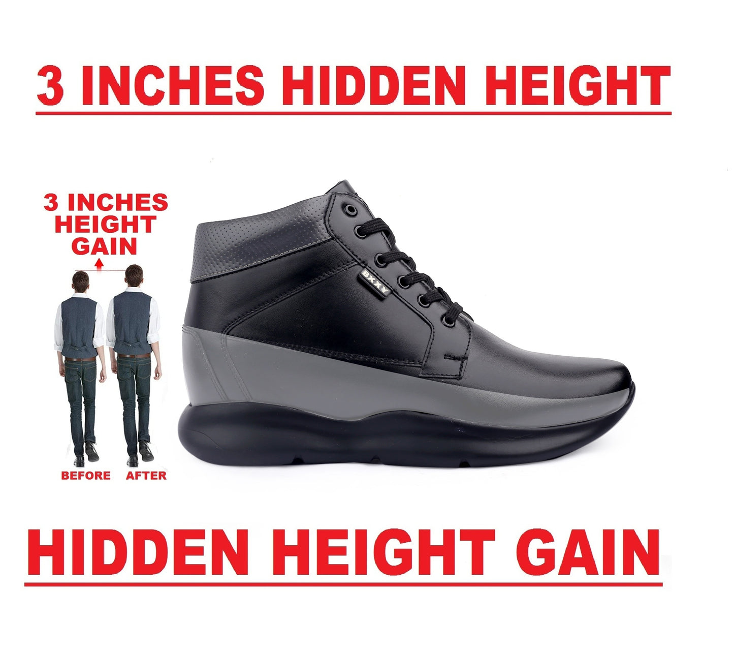 Bxxy's Men 3 Inch Hidden Height Increasing/Elevator Casual Lace-up Outdoor Sneaker Boot