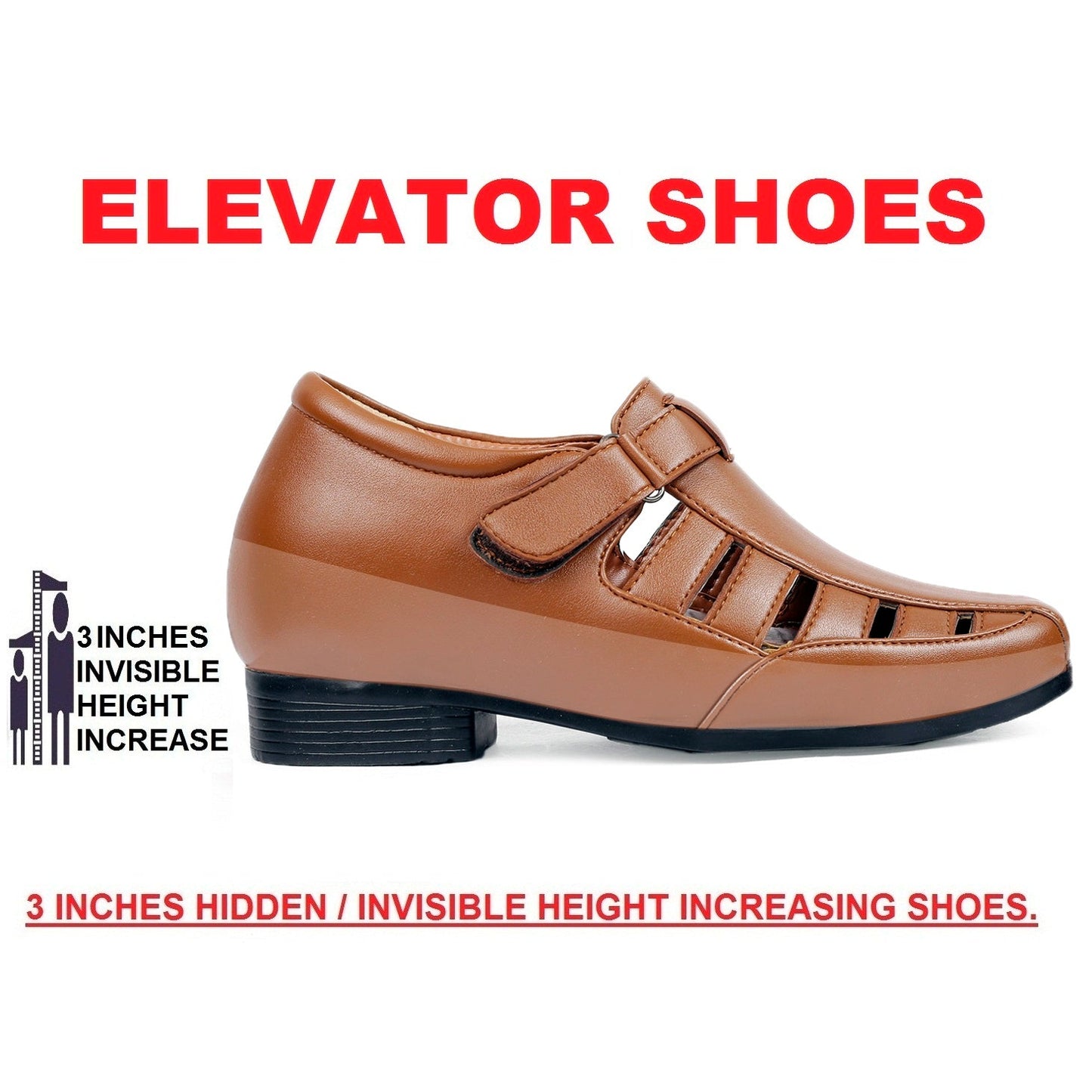 Men's 3 Inch Hidden Height Increasing Elevator Velcro Sandals