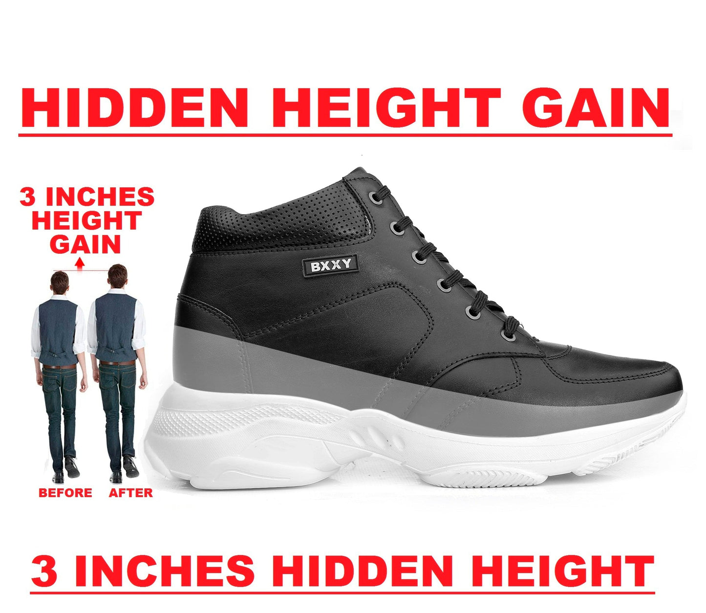 Bxxy's 3 Inch Hidden Height Increasing Elevator Lace-up Boots for Men