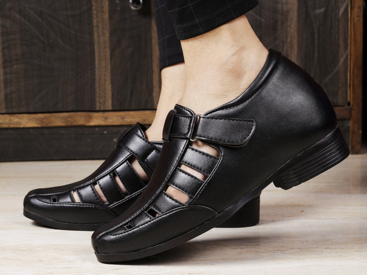 Bxxy's 3 Inch Hidden Height Increasing Elevator Faux Leather Sandals for Men