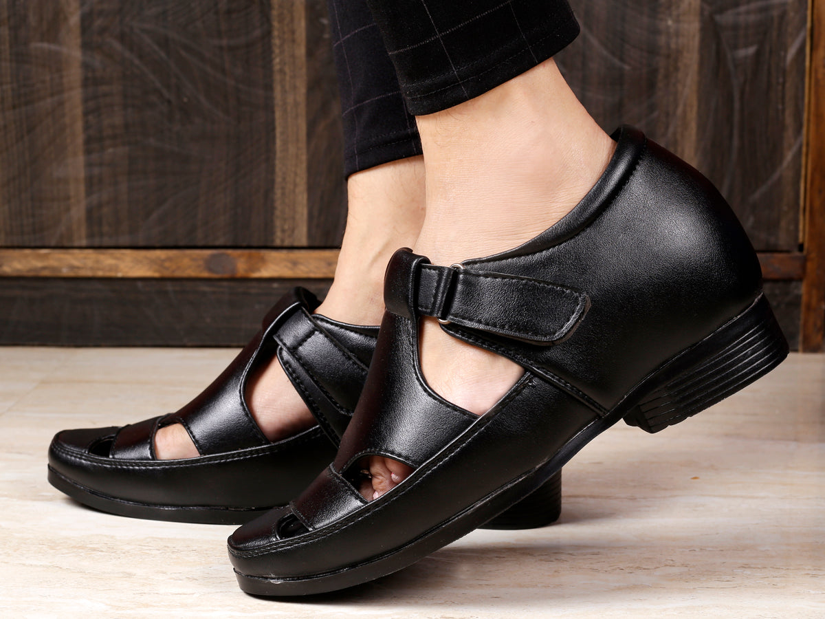 Bxxy's 3 Inch Hidden Height Increasing Elevator Faux Leather Sandals for Men