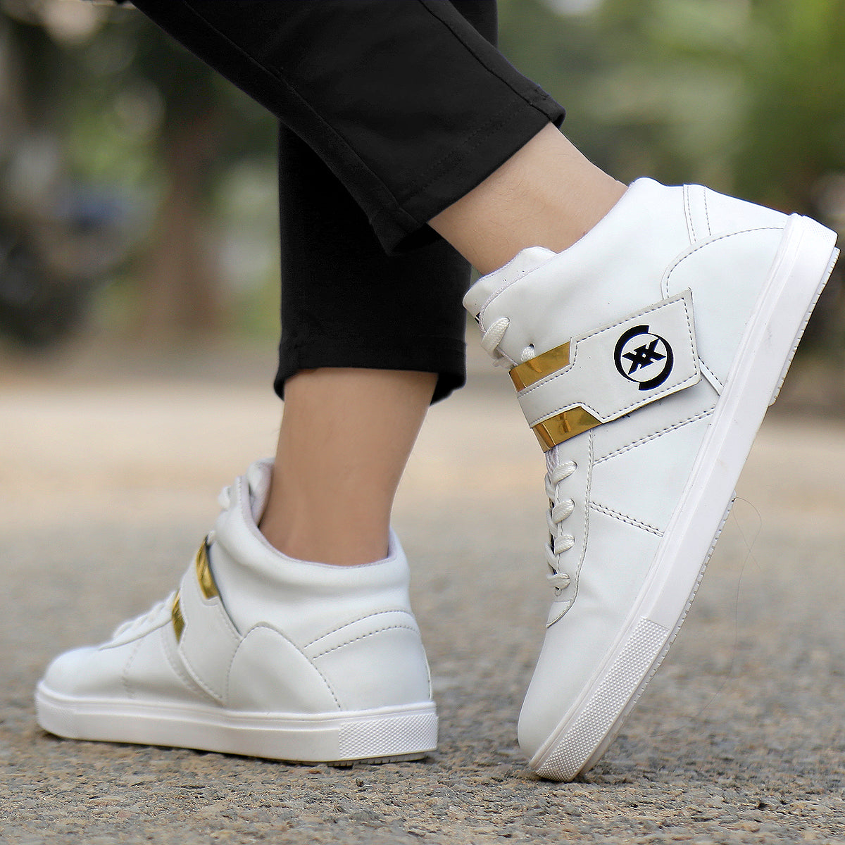 Men/s Faux Leather Casual Sneakers With Lace And Strap Boots