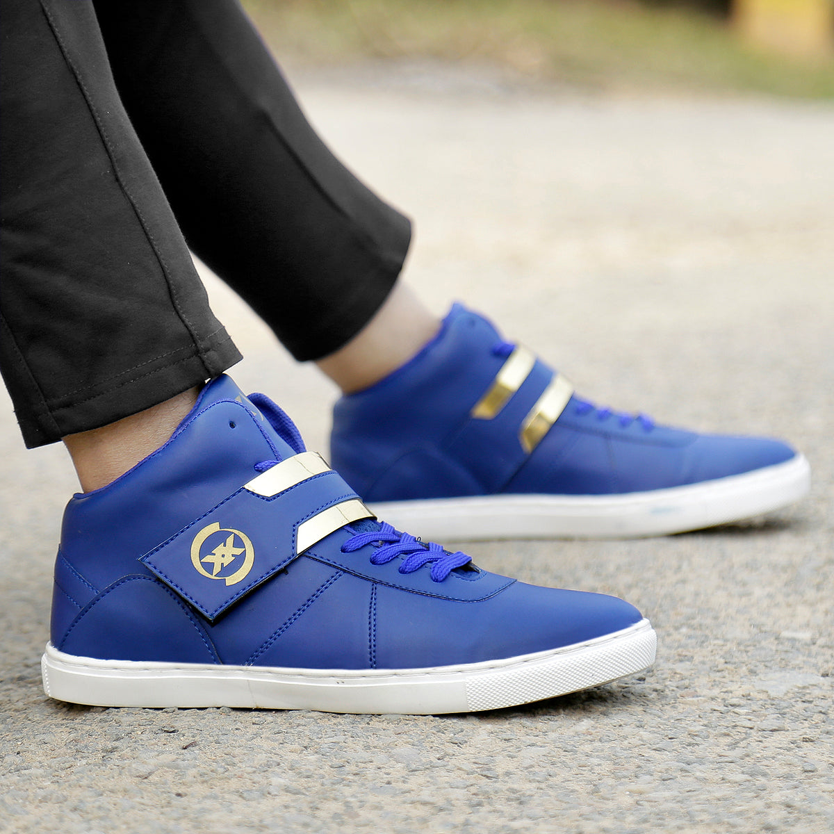 Men/s Faux Leather Casual Sneakers With Lace And Strap Boots