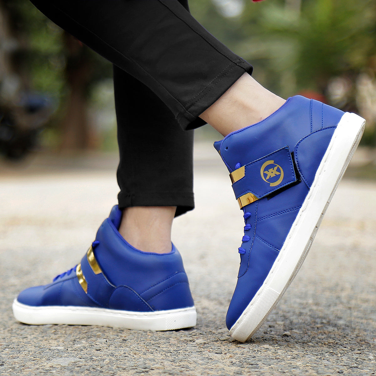 Men/s Faux Leather Casual Sneakers With Lace And Strap Boots