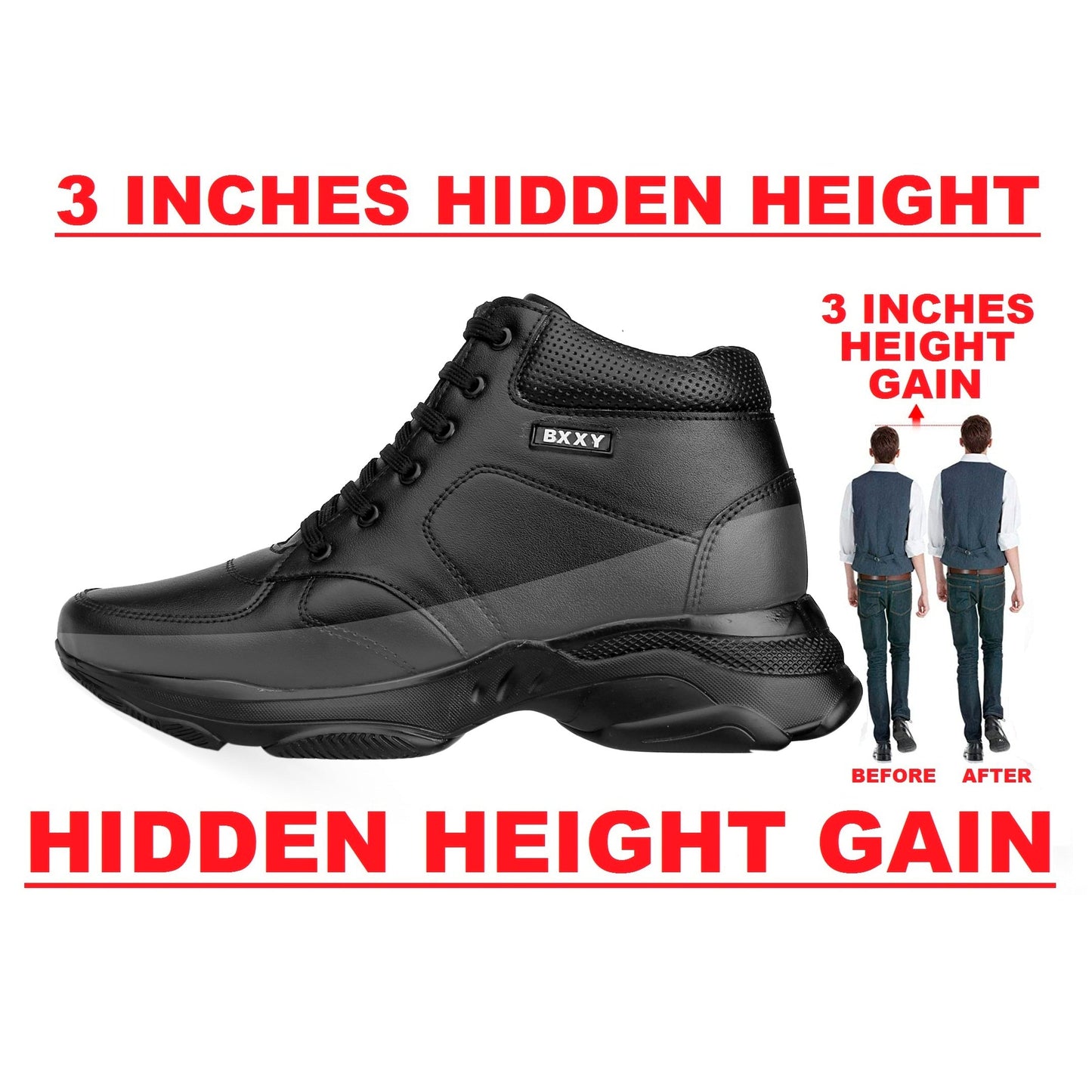 Bxxy's 3 Inch Hidden Height Increasing Elevator Lace-up Boots for Men